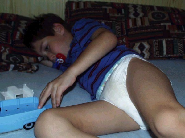 Diaper Kid Boy Tommy 8 year old in pampers diapers