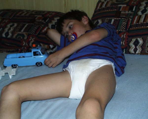 Diaper Kid Boy Tommy 8 year old in pampers diapers
