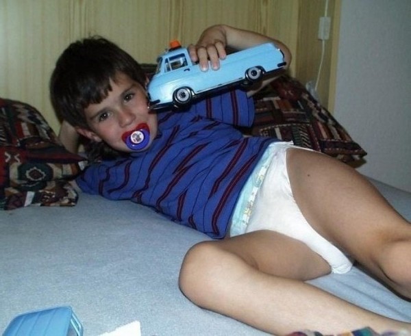 Diaper Kid Boy Tommy 8 year old in pampers diapers